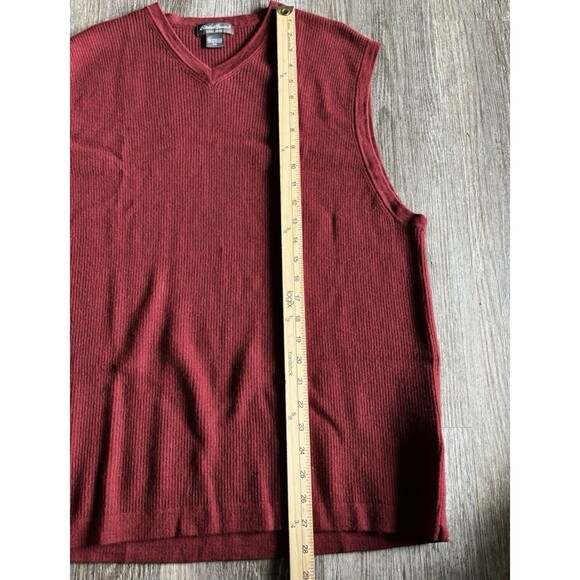Eddie Bauer 100% Merino Wool Red Burgundy Pullover V Neck Sweater Vest Men’s XXL - Picture 3 of 6